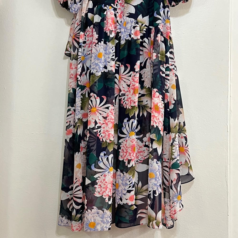 NEW Eliza J Floral Print Long Sleeve High Low Faux Wrap Dress Size 6 - Picture 8 of 11